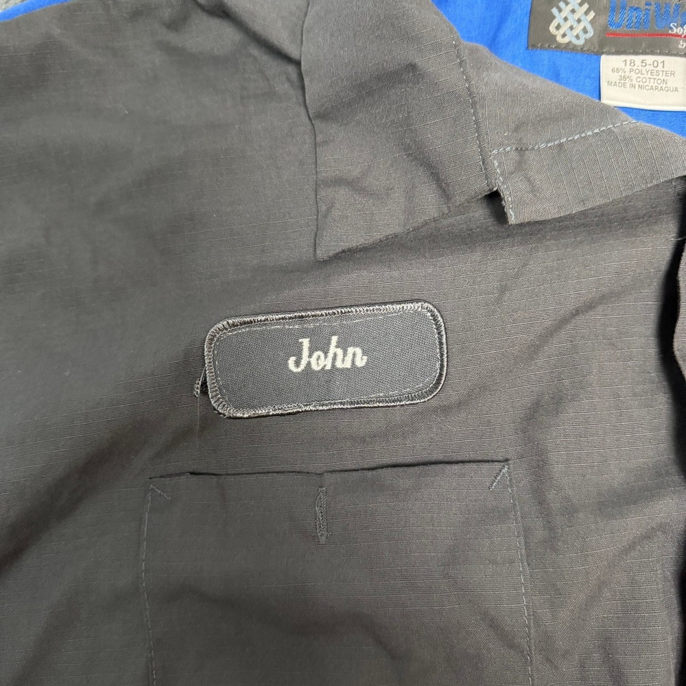 UniFirst UniWeave Mens Mechanic Work Shirt 18.5 Grey Blue Express Oil Change - Picture 5 of 9